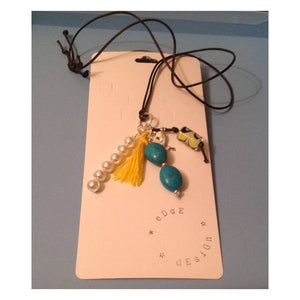 Turquoise/Yellow/Pearl Pendant on necklace - eDgE dEsiGn London