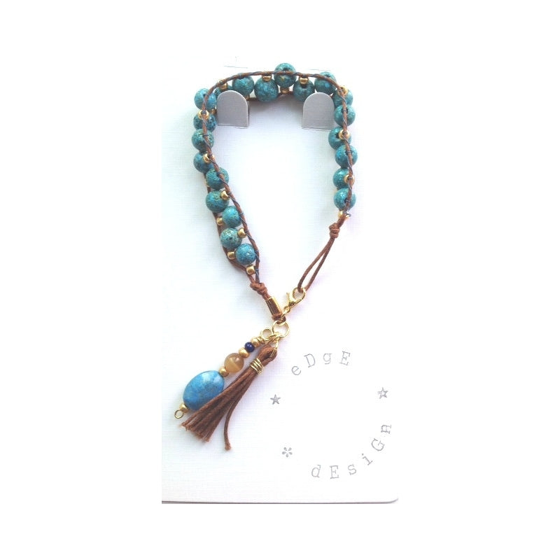 Hand Stitched Beaded Bracelet - Turquoise and brown beads - eDgE dEsiGn London