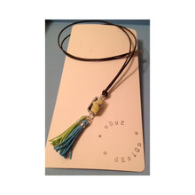 Necklace with Venetian Glass Yellow/Blue/Green Pendant with Tassels - eDgE dEsiGn London