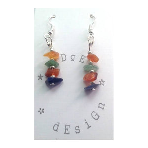 Silver dangle drop earrings - multi-coloured chip cut beads - eDgE dEsiGn London