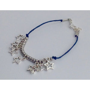 Navy Cord Bracelet with Silver beads and star pendants - eDgE dEsiGn London