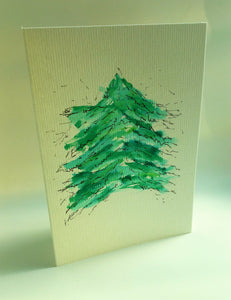 Original Hand Painted Christmas Card - Green and Black Tree 1 - eDgE dEsiGn London