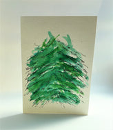 Original Hand Painted Christmas Card - Green and Black Tree 2 - eDgE dEsiGn London