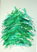 Original Hand Painted Christmas Card - Green and Black Tree 2 - eDgE dEsiGn London