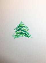 Original Hand Painted Christmas Card - Small Green Abstract Tree - eDgE dEsiGn London
