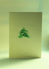 Original Hand Painted Christmas Card - Small Green Abstract Tree - eDgE dEsiGn London