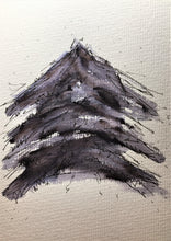 Original Hand Painted Christmas Card -Black and Grey Abstract Tree - eDgE dEsiGn London