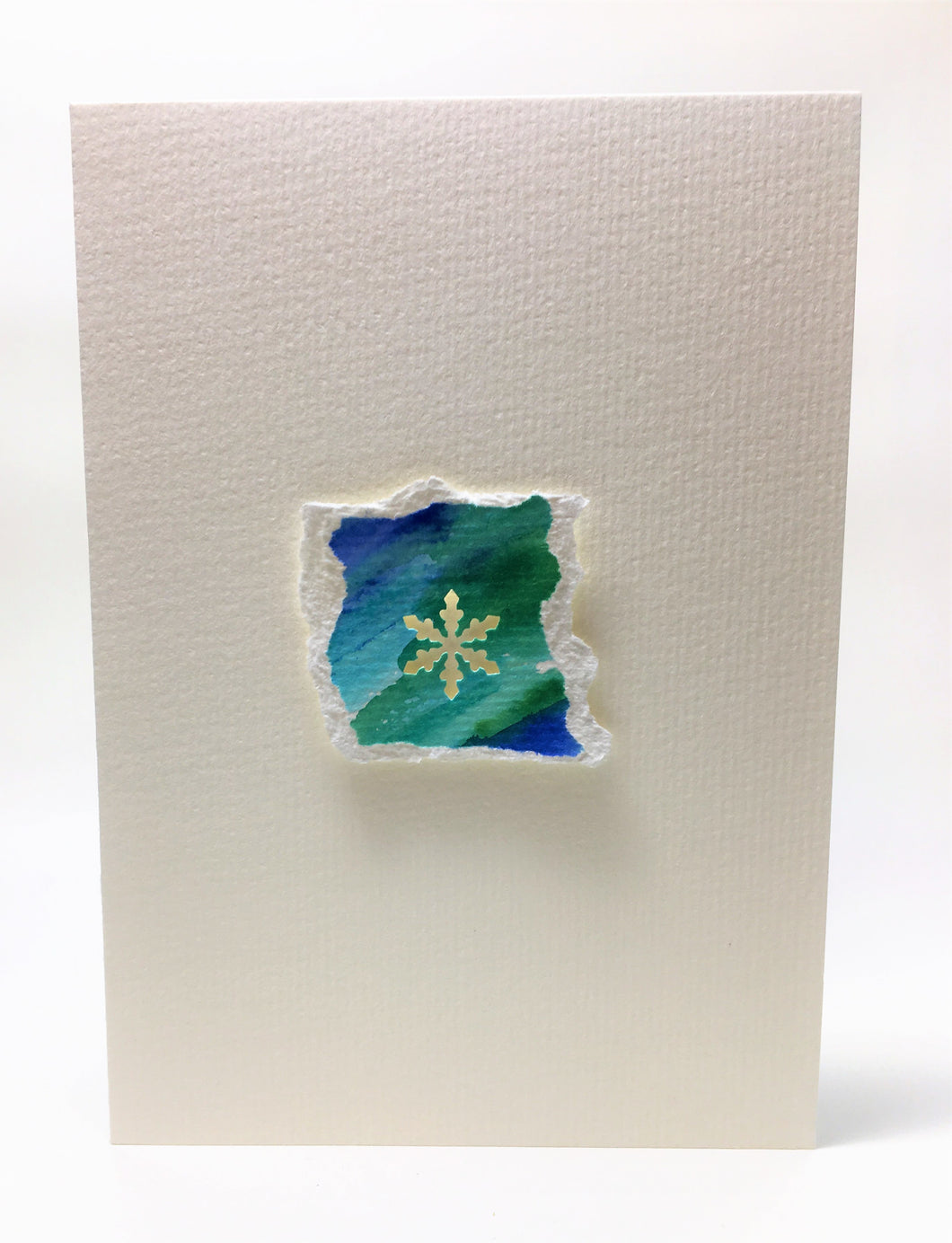 Original Hand Painted Christmas Card - Snowflake Collection - Blue/Green 1 - eDgE dEsiGn London
