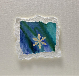 Original Hand Painted Christmas Card - Snowflake Collection - Blue/Green 4 - eDgE dEsiGn London