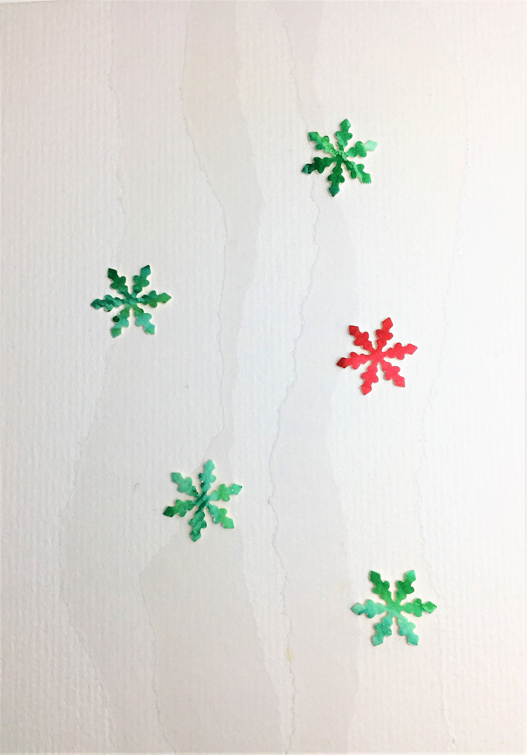 Original Hand Painted Christmas Card - Snowflake Collection - Green and Red - eDgE dEsiGn London