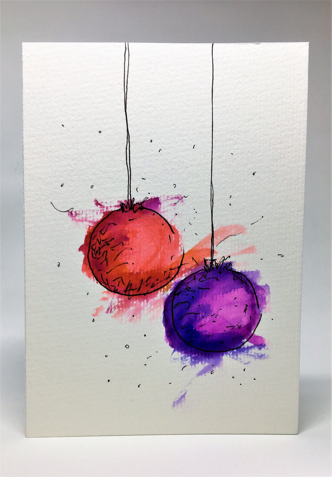 Original Hand Painted Christmas Card - Bauble Collection - Abstract Red/Purple/Blue - eDgE dEsiGn London