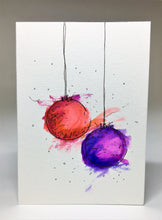 Original Hand Painted Christmas Card - Bauble Collection - Abstract Red/Purple/Blue - eDgE dEsiGn London