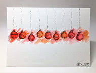 Original Hand Painted Christmas Card - Bauble Collection - Abstract Red/Orange - eDgE dEsiGn London