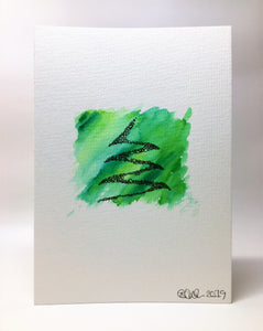 Original Hand Painted Christmas Card - Green Abstract Circle Tree Design - eDgE dEsiGn London