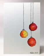 Original Hand Painted Christmas Card - Bauble Collection - Abstract Red/Orange/Yellow - eDgE dEsiGn London