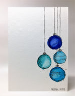 Original Hand Painted Christmas Card - Bauble Collection - Abstract Navy/Jade/Blue - eDgE dEsiGn London