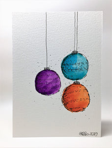 Original Hand Painted Christmas Card - Bauble Collection - Abstract Purple/Orange/Jade - eDgE dEsiGn London