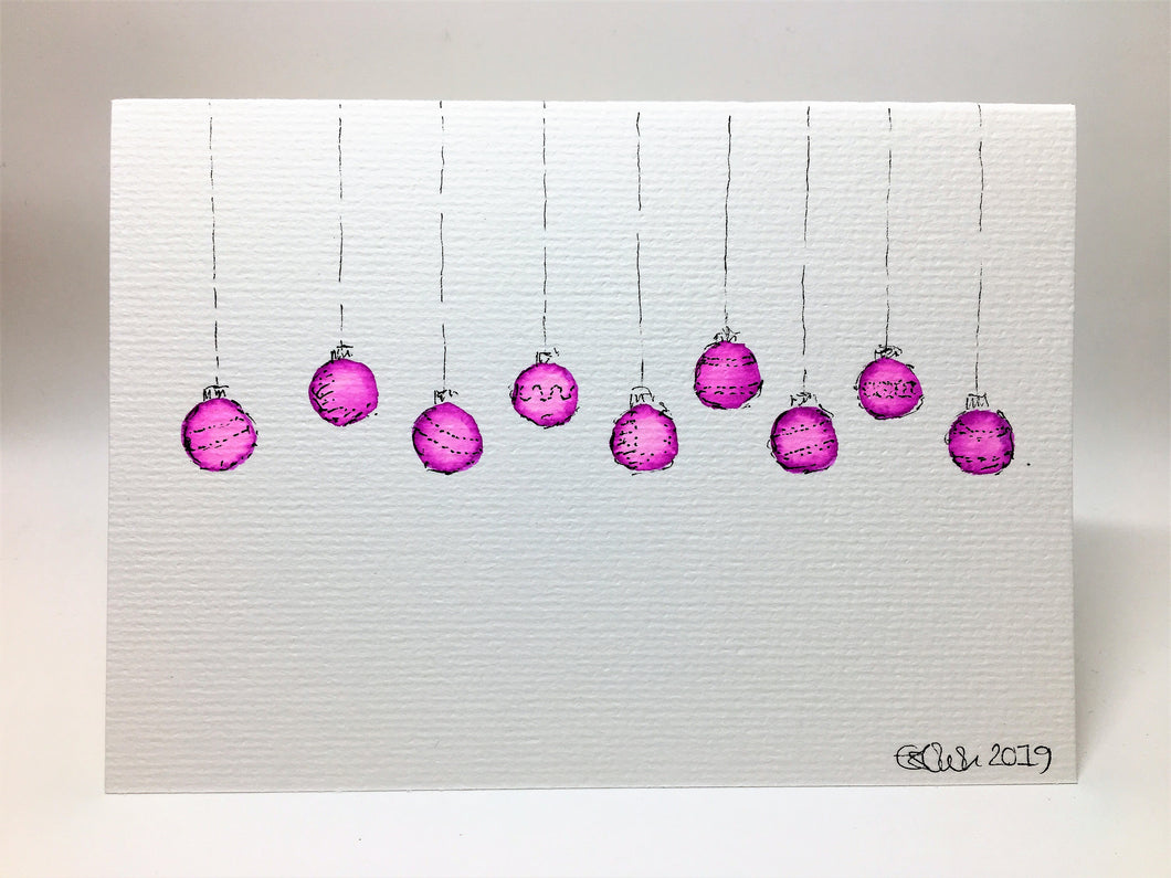 Original Hand Painted Christmas Card - Bauble Collection - Small Abstract Purple - eDgE dEsiGn London