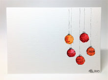 Original Hand Painted Christmas Card - Bauble Collection - Red and Orange - eDgE dEsiGn London