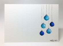 Original Hand Painted Christmas Card - Bauble Collection - Blue, Teal and Turquoise - eDgE dEsiGn London