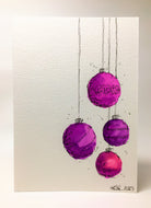 Original Hand Painted Christmas Card - Bauble Collection - Purple and Pink - eDgE dEsiGn London