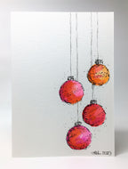 Original Hand Painted Christmas Card - Bauble Collection - Pink, Orange and Red - eDgE dEsiGn London