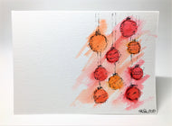 Original Hand Painted Christmas Card - Bauble Collection - Red, Orange and Pink - eDgE dEsiGn London
