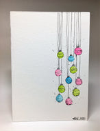 Original Hand Painted Christmas Card - Bauble Collection - Pink, Lime Green and Turquoise - eDgE dEsiGn London