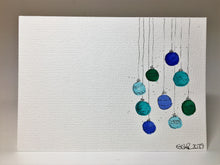 Original Hand Painted Christmas Card - Bauble Collection - Blue, Turquoise, Teal and Green - eDgE dEsiGn London