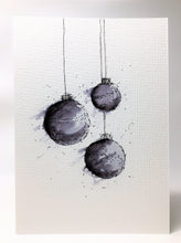 Original Hand Painted Christmas Card - Bauble Collection - Black and Grey Abstract - eDgE dEsiGn London
