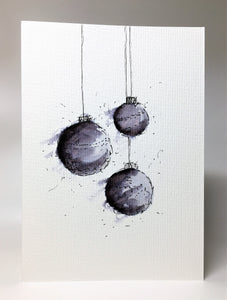 Original Hand Painted Christmas Card - Bauble Collection - Black and Grey Abstract - eDgE dEsiGn London