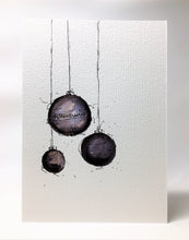 Original Hand Painted Christmas Card - Bauble Collection - Grey and Black - eDgE dEsiGn London