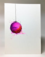 Original Hand Painted Christmas Card - Bauble Collection - Pink, Red and Purple - eDgE dEsiGn London