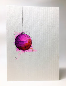 Original Hand Painted Christmas Card - Bauble Collection - Pink, Red and Purple - eDgE dEsiGn London