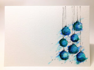 Original Hand Painted Christmas Card - Bauble Collection - Jade, Turquoise and Blue - eDgE dEsiGn London