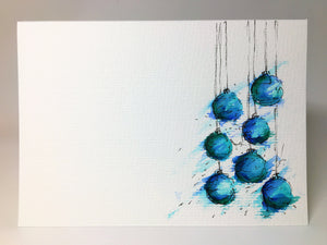 Original Hand Painted Christmas Card - Bauble Collection - Jade, Turquoise and Blue - eDgE dEsiGn London
