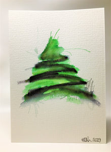 Original Hand Painted Christmas Card - Tree Collection - Green & Black Splatter - eDgE dEsiGn London