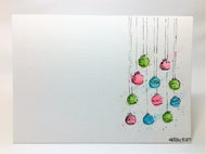 Original Hand Painted Christmas Card - Bauble Collection - Pink, Lime Green and Turquoise - eDgE dEsiGn London