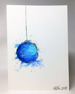 Original Hand Painted Christmas Card - Bauble Collection - Turquoise and Blue - eDgE dEsiGn London