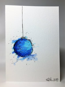 Original Hand Painted Christmas Card - Bauble Collection - Turquoise and Blue - eDgE dEsiGn London