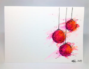 Original Hand Painted Christmas Card - Bauble Collection - Orange, Pink and Purple - eDgE dEsiGn London
