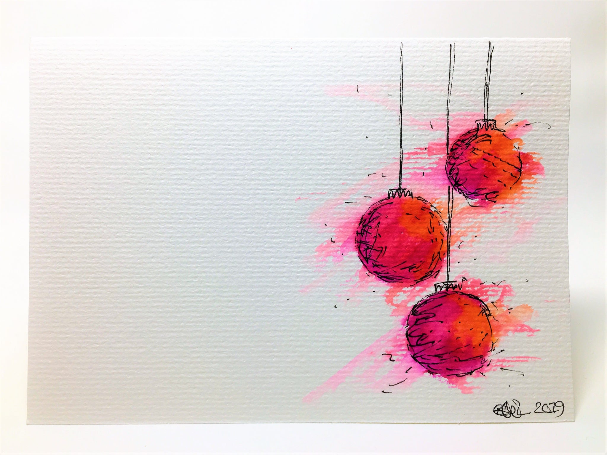 Original Hand Painted Christmas Card - Bauble Collection - Orange, Pink ...