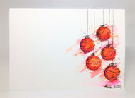 Original Hand Painted Christmas Card - Bauble Collection - Pink, Orange and Red - eDgE dEsiGn London