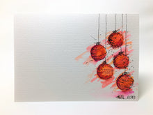 Original Hand Painted Christmas Card - Bauble Collection - Pink, Orange and Red - eDgE dEsiGn London