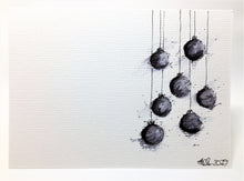 Original Hand Painted Christmas Card - Bauble Collection - Grey and Black abstract - eDgE dEsiGn London