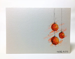Original Hand Painted Christmas Card - Bauble Collection - Red, Orange and Yellow - eDgE dEsiGn London