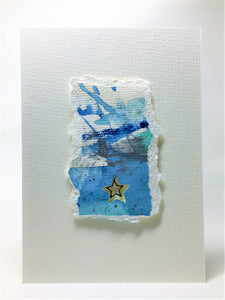 Original Handcrafted Christmas Card - Star Collection - Blue, Jade and Silver Abstract with Star - eDgE dEsiGn London