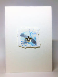 Original Handcrafted Christmas Card - Star Collection - White, Blue and Silver Abstract with Star - eDgE dEsiGn London