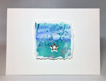 Original Handcrafted Christmas Card - Star Collection - Jade, Blue and Silver Abstract with Star - eDgE dEsiGn London