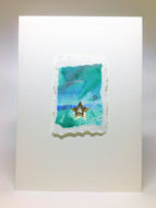 Original Handcrafted Christmas Card - Star Collection - Jade, Blue, White and Silver Abstract with Star - eDgE dEsiGn London
